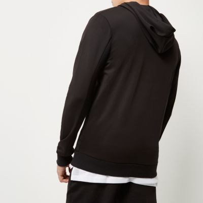 Black mesh panel zip up hoodie